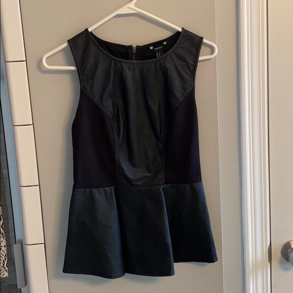 Leather panel peplum top